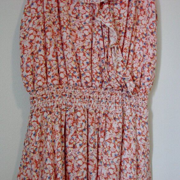 Pink Floral Mini Dress Peach Love California Sleeveless Ruffles Wedding  Small - Picture 4 of 13